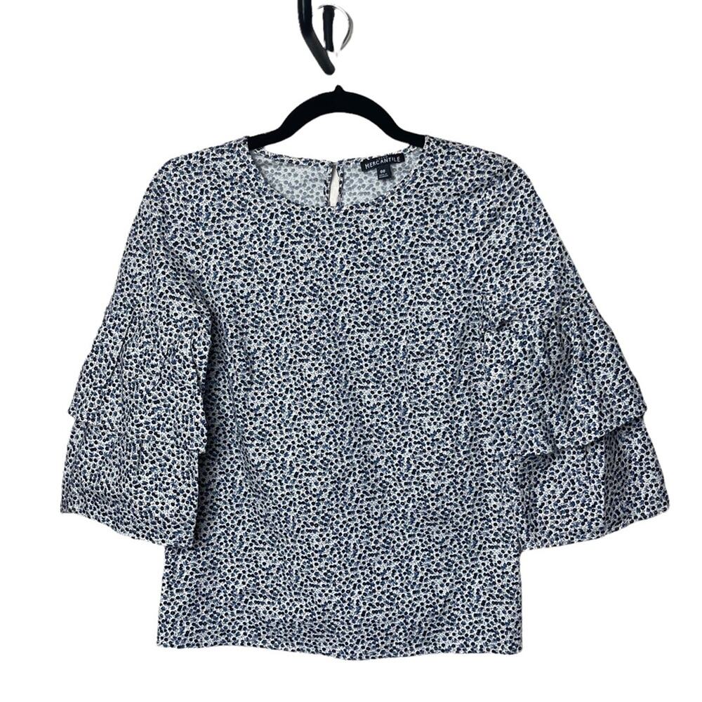 J. Crew Mercantile Ditzy Floral 3 Quarter 2 Tiered Sleeve Cotton Blouse Size 00
